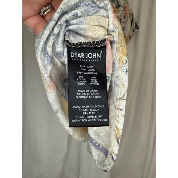 Dear John Womens Patchwork Print Top L Rayon Cotton Blend Multicolor Short Sleev - Picture 5 of 5